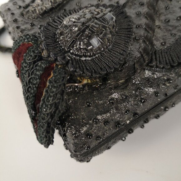 VTG Mary Frances Black Burgundy Velvet Embellished Beaded Small Shoulder Bag - Picture 14 of 16